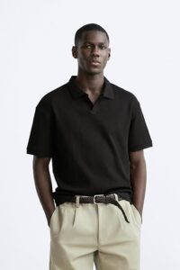 Men’s Black Textured Polo T-Shirt – Modern Fit