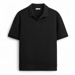 Black Ribbed Knit Polo T-Shirt