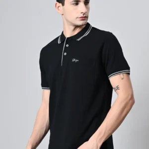 Classic Contrast Trim Polo Shirt – Black
